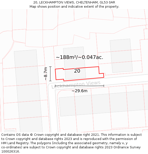 20, LECKHAMPTON VIEWS, CHELTENHAM, GL53 0AR: Plot and title map