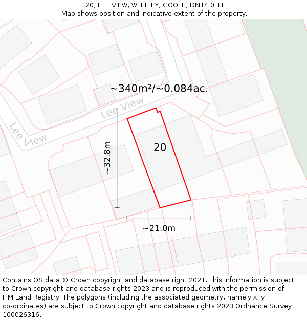 20, LEE VIEW, WHITLEY, GOOLE, DN14 0FH: Plot and title map