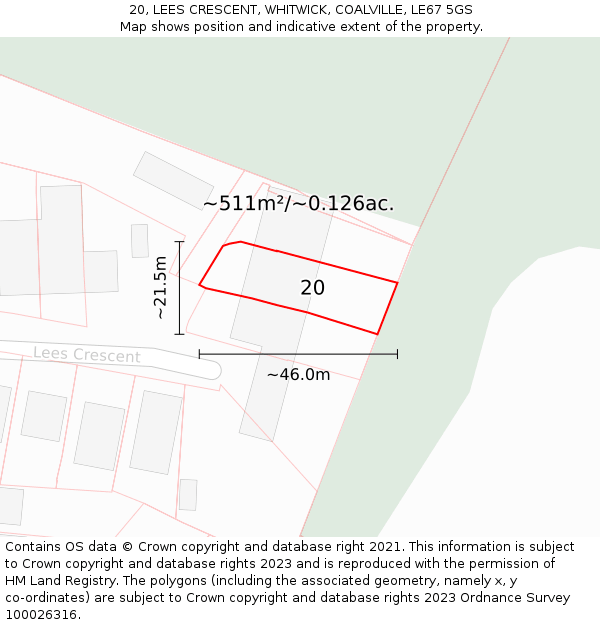 20, LEES CRESCENT, WHITWICK, COALVILLE, LE67 5GS: Plot and title map