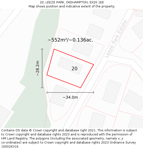 20, LEEZE PARK, OKEHAMPTON, EX20 1EE: Plot and title map