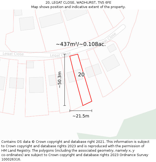 20, LEGAT CLOSE, WADHURST, TN5 6FE: Plot and title map