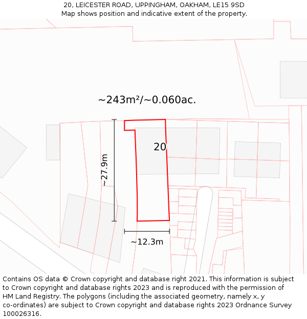 20, LEICESTER ROAD, UPPINGHAM, OAKHAM, LE15 9SD: Plot and title map