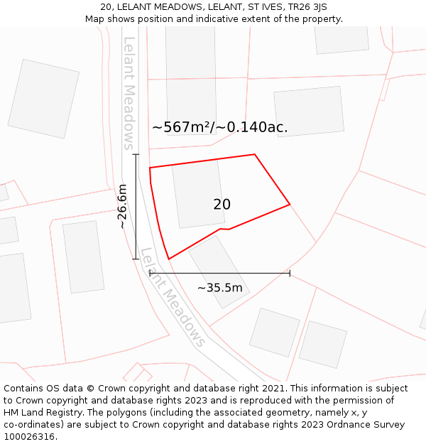 20, LELANT MEADOWS, LELANT, ST IVES, TR26 3JS: Plot and title map