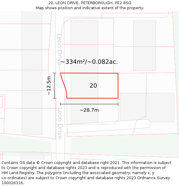 20, LEON DRIVE, PETERBOROUGH, PE2 8SG: Plot and title map