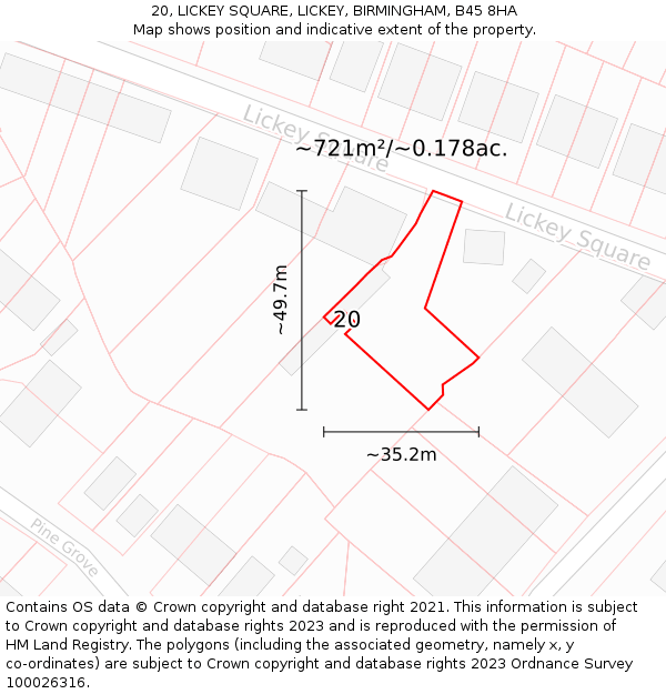 20, LICKEY SQUARE, LICKEY, BIRMINGHAM, B45 8HA: Plot and title map