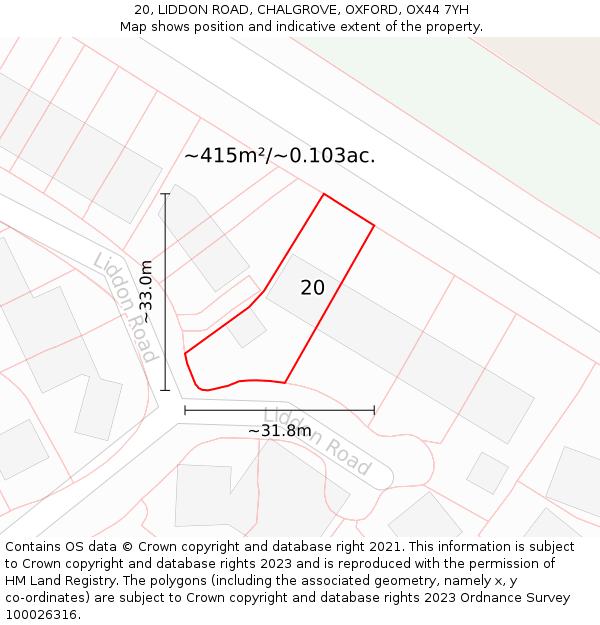 20, LIDDON ROAD, CHALGROVE, OXFORD, OX44 7YH: Plot and title map