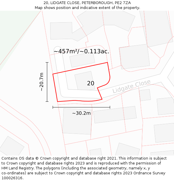 20, LIDGATE CLOSE, PETERBOROUGH, PE2 7ZA: Plot and title map