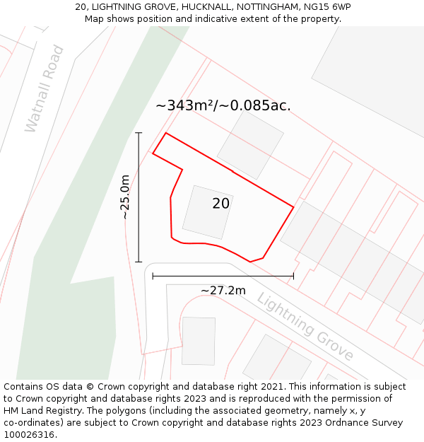 20, LIGHTNING GROVE, HUCKNALL, NOTTINGHAM, NG15 6WP: Plot and title map