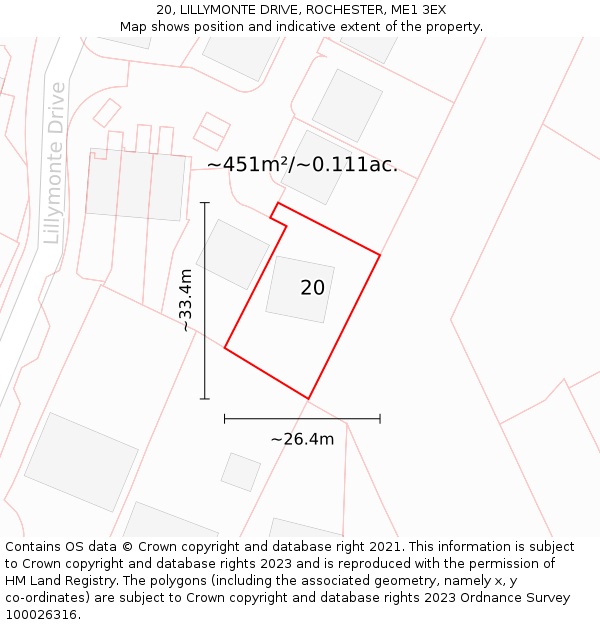 20, LILLYMONTE DRIVE, ROCHESTER, ME1 3EX: Plot and title map