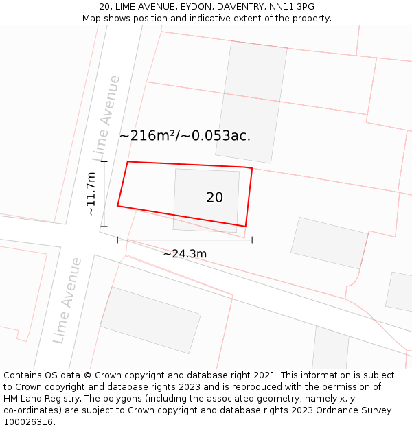 20, LIME AVENUE, EYDON, DAVENTRY, NN11 3PG: Plot and title map