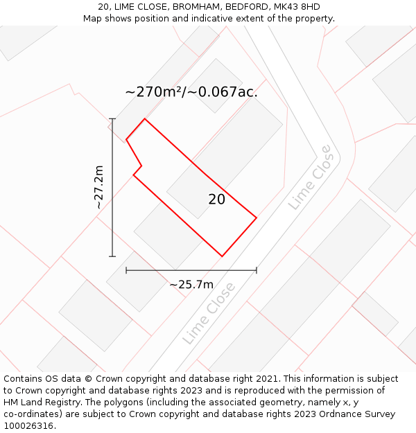20, LIME CLOSE, BROMHAM, BEDFORD, MK43 8HD: Plot and title map