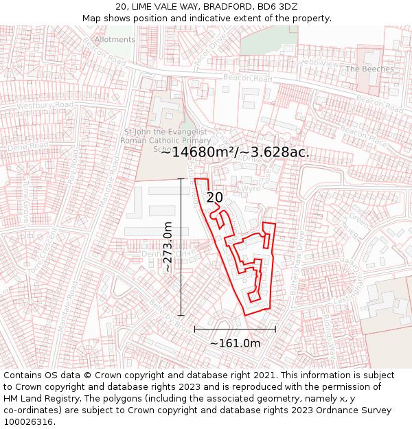 20, LIME VALE WAY, BRADFORD, BD6 3DZ: Plot and title map