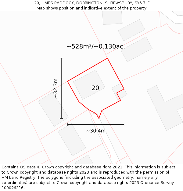 20, LIMES PADDOCK, DORRINGTON, SHREWSBURY, SY5 7LF: Plot and title map