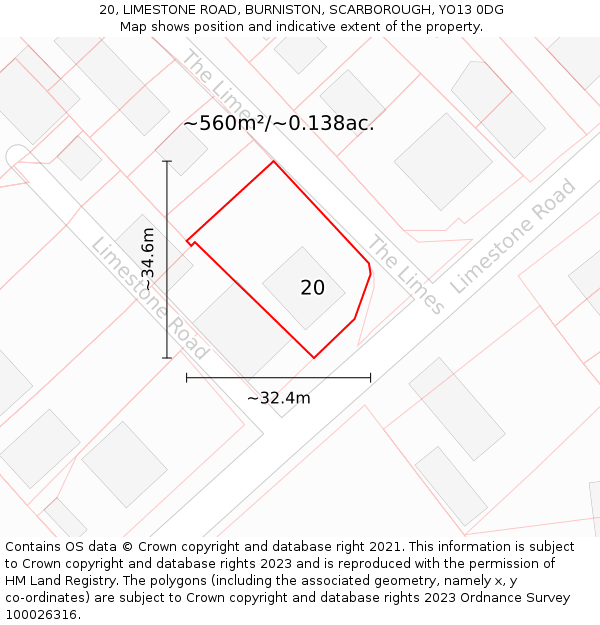 20, LIMESTONE ROAD, BURNISTON, SCARBOROUGH, YO13 0DG: Plot and title map