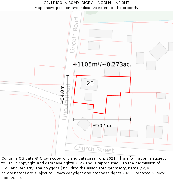 20, LINCOLN ROAD, DIGBY, LINCOLN, LN4 3NB: Plot and title map