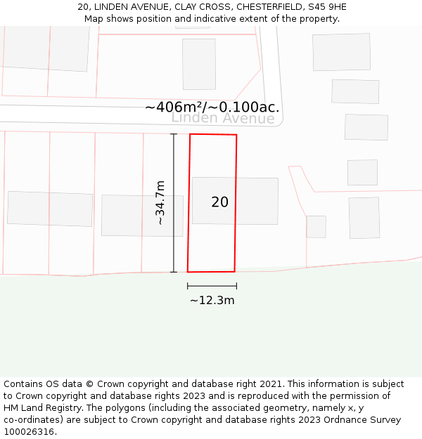20, LINDEN AVENUE, CLAY CROSS, CHESTERFIELD, S45 9HE: Plot and title map