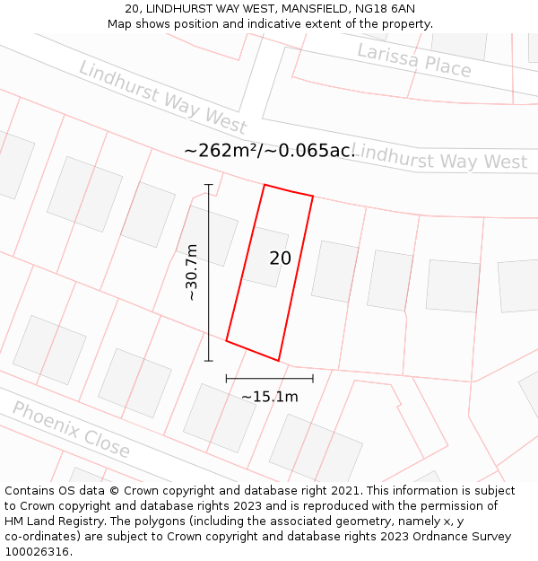 20, LINDHURST WAY WEST, MANSFIELD, NG18 6AN: Plot and title map