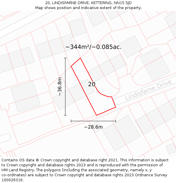 20, LINDISFARNE DRIVE, KETTERING, NN15 5JD: Plot and title map