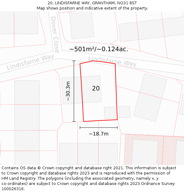 20, LINDISFARNE WAY, GRANTHAM, NG31 8ST: Plot and title map