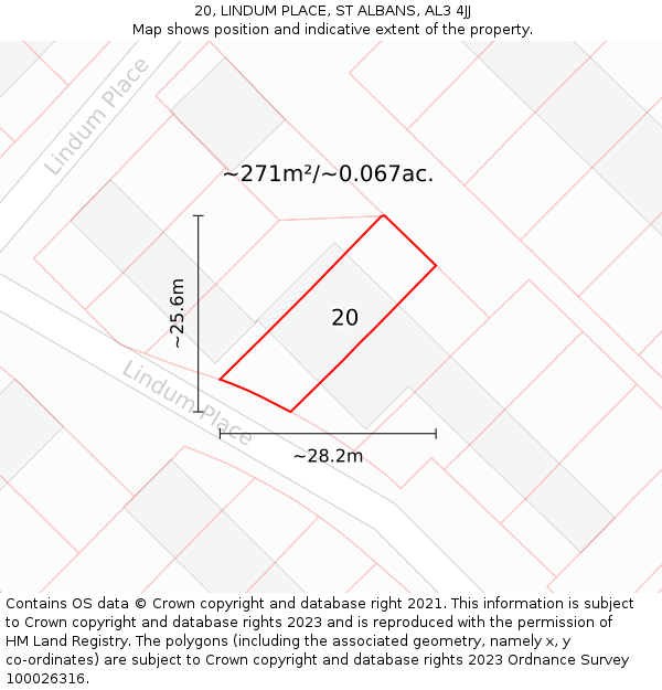 20, LINDUM PLACE, ST ALBANS, AL3 4JJ: Plot and title map