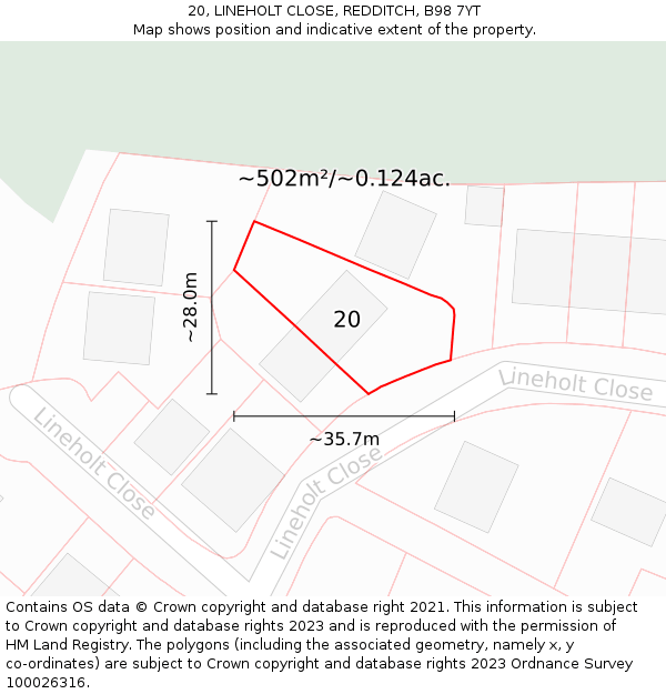 20, LINEHOLT CLOSE, REDDITCH, B98 7YT: Plot and title map