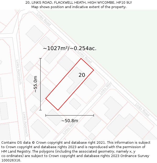20, LINKS ROAD, FLACKWELL HEATH, HIGH WYCOMBE, HP10 9LY: Plot and title map