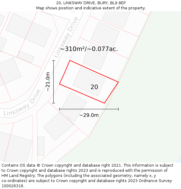 20, LINKSWAY DRIVE, BURY, BL9 8EP: Plot and title map