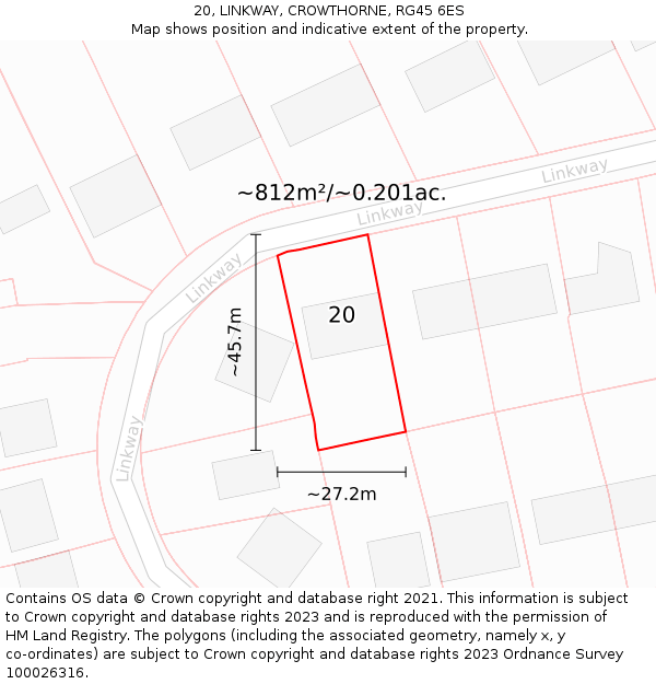 20, LINKWAY, CROWTHORNE, RG45 6ES: Plot and title map