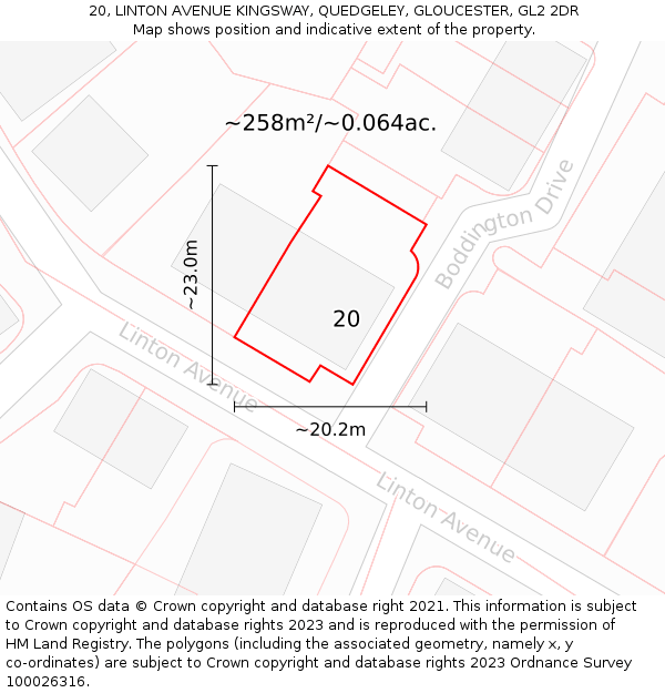 20, LINTON AVENUE KINGSWAY, QUEDGELEY, GLOUCESTER, GL2 2DR: Plot and title map
