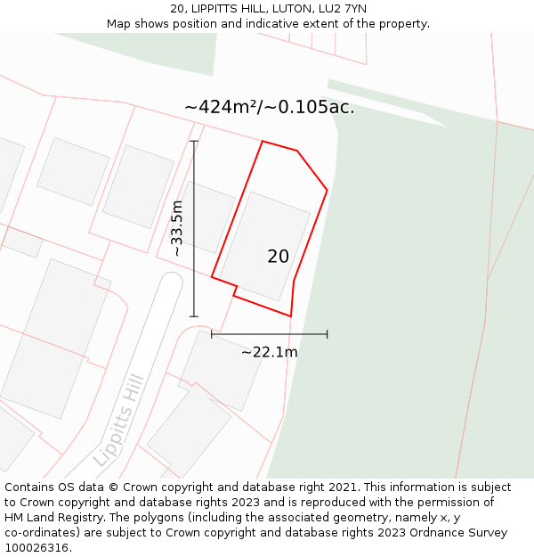 20, LIPPITTS HILL, LUTON, LU2 7YN: Plot and title map