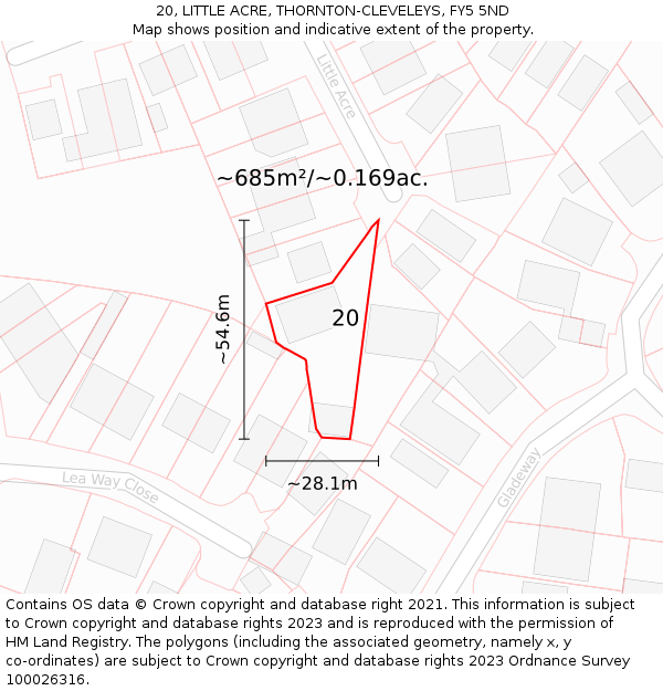 20, LITTLE ACRE, THORNTON-CLEVELEYS, FY5 5ND: Plot and title map