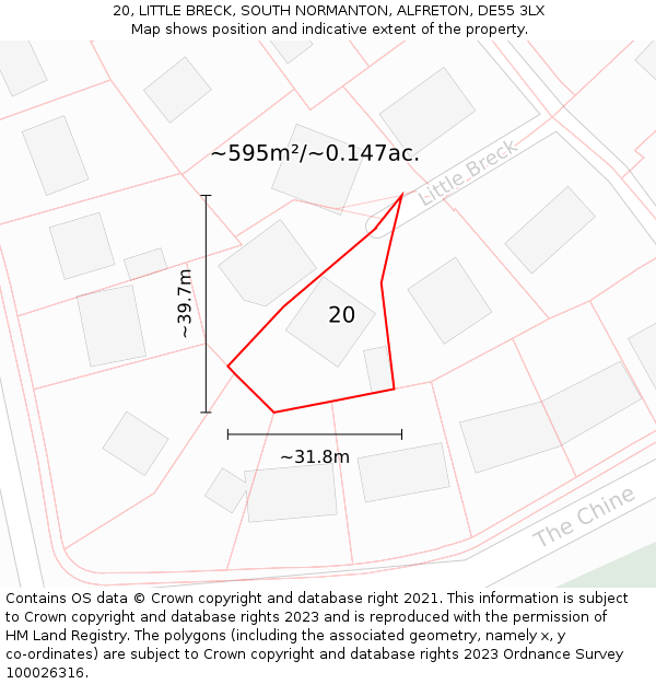 20, LITTLE BRECK, SOUTH NORMANTON, ALFRETON, DE55 3LX: Plot and title map