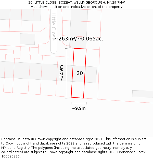 20, LITTLE CLOSE, BOZEAT, WELLINGBOROUGH, NN29 7HW: Plot and title map