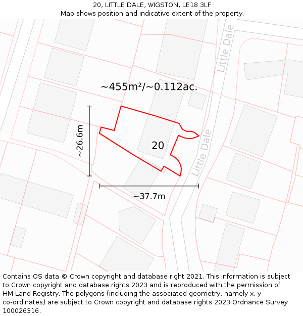20, LITTLE DALE, WIGSTON, LE18 3LF: Plot and title map