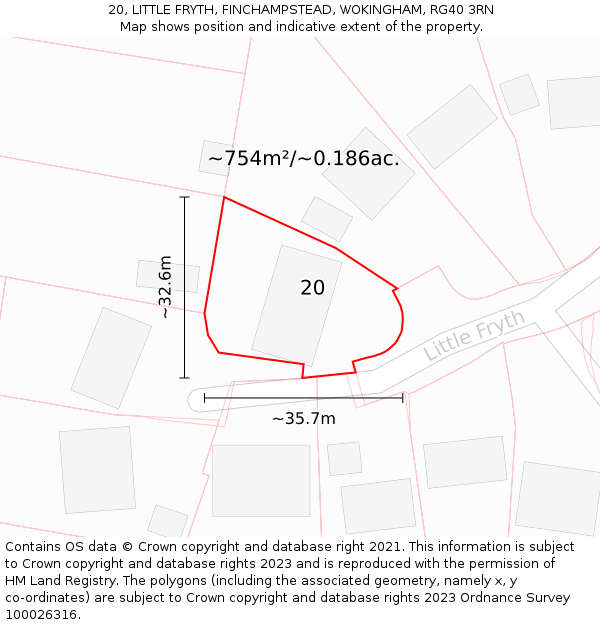 20, LITTLE FRYTH, FINCHAMPSTEAD, WOKINGHAM, RG40 3RN: Plot and title map