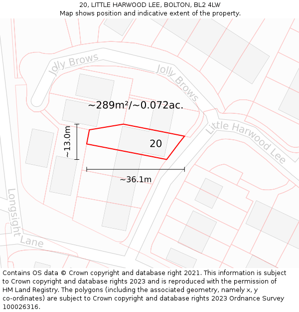 20, LITTLE HARWOOD LEE, BOLTON, BL2 4LW: Plot and title map