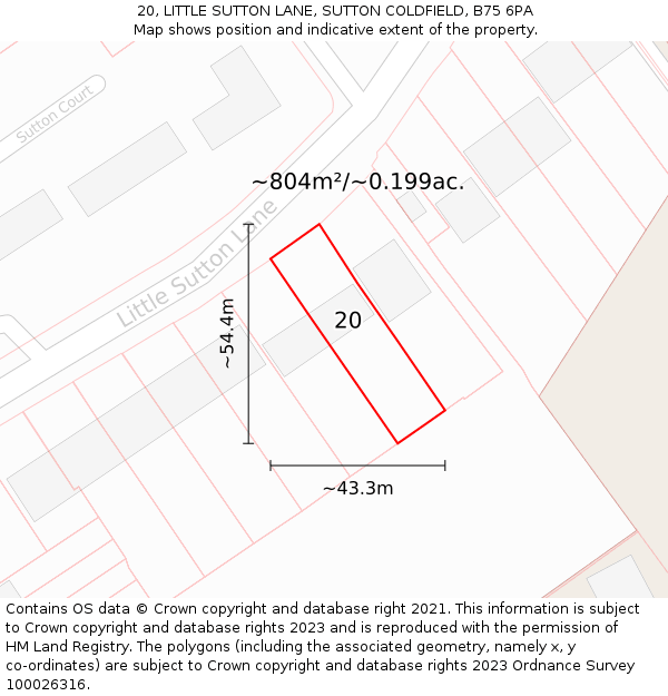 20, LITTLE SUTTON LANE, SUTTON COLDFIELD, B75 6PA: Plot and title map