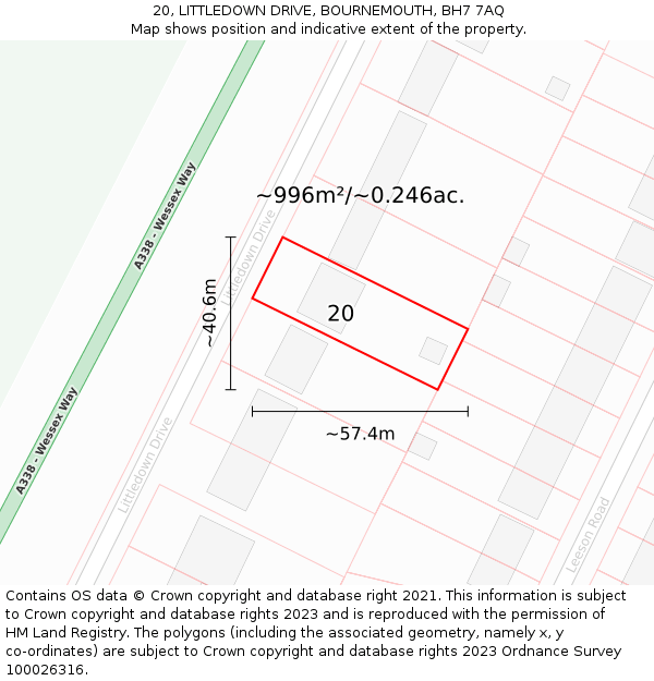 20, LITTLEDOWN DRIVE, BOURNEMOUTH, BH7 7AQ: Plot and title map