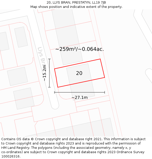 20, LLYS BRAN, PRESTATYN, LL19 7JB: Plot and title map