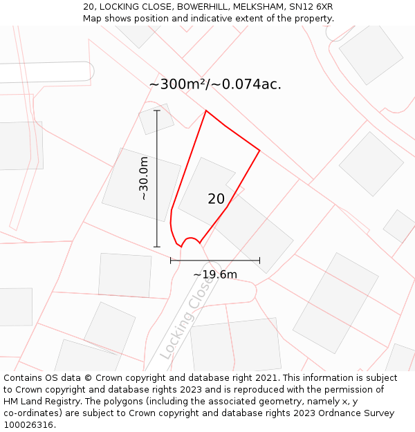 20, LOCKING CLOSE, BOWERHILL, MELKSHAM, SN12 6XR: Plot and title map