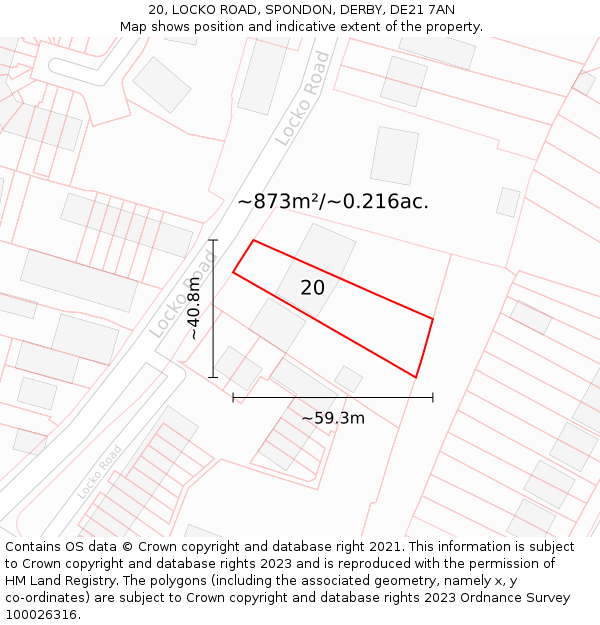 20, LOCKO ROAD, SPONDON, DERBY, DE21 7AN: Plot and title map