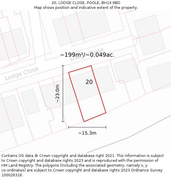 20, LODGE CLOSE, POOLE, BH14 9BD: Plot and title map