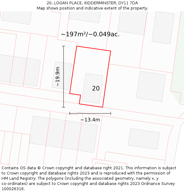20, LOGAN PLACE, KIDDERMINSTER, DY11 7DA: Plot and title map