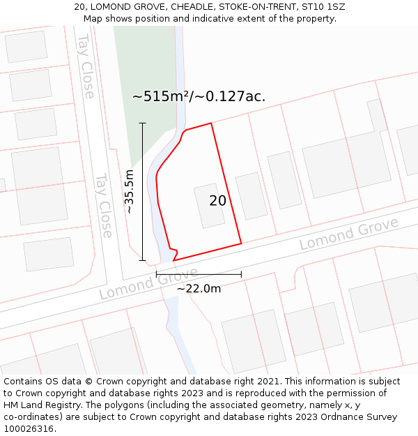 20, LOMOND GROVE, CHEADLE, STOKE-ON-TRENT, ST10 1SZ: Plot and title map