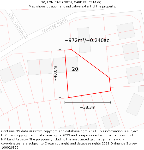 20, LON CAE PORTH, CARDIFF, CF14 6QL: Plot and title map