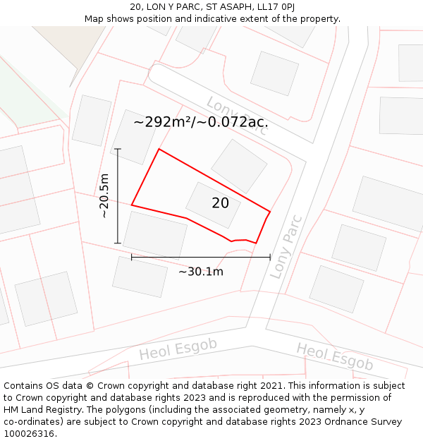 20, LON Y PARC, ST ASAPH, LL17 0PJ: Plot and title map