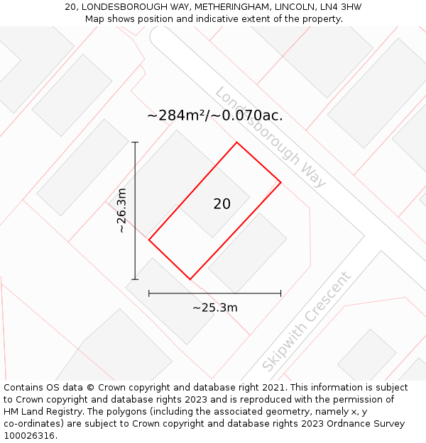 20, LONDESBOROUGH WAY, METHERINGHAM, LINCOLN, LN4 3HW: Plot and title map