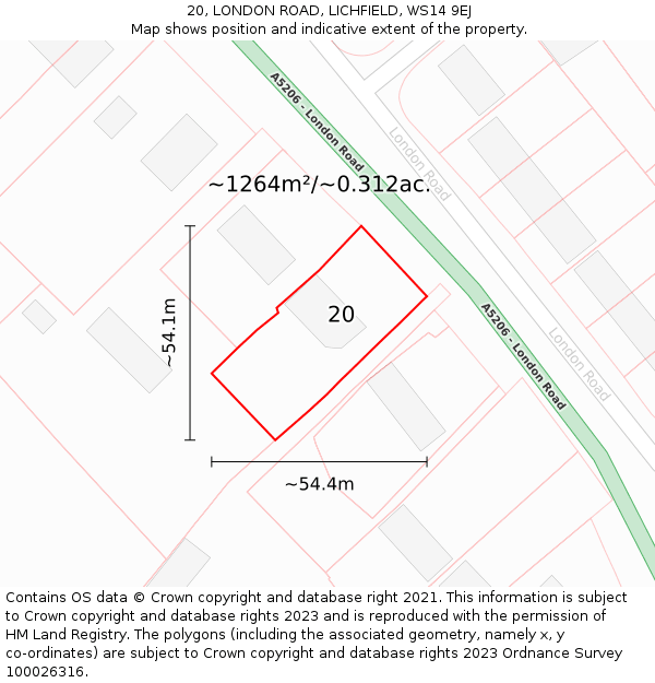 20, LONDON ROAD, LICHFIELD, WS14 9EJ: Plot and title map