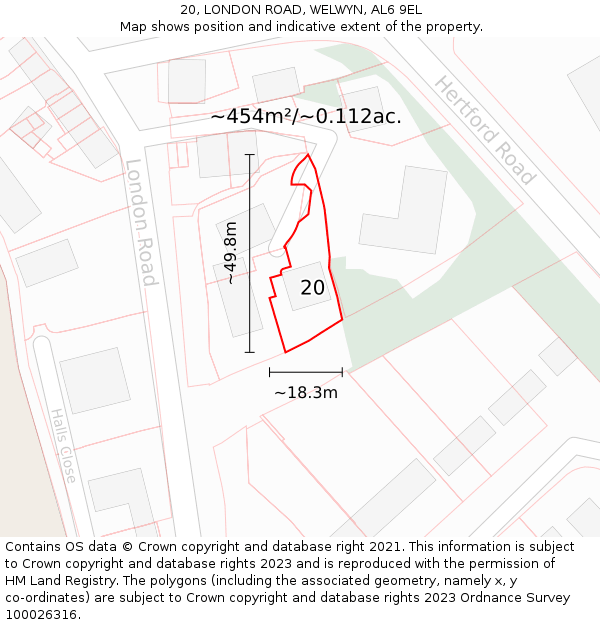 20, LONDON ROAD, WELWYN, AL6 9EL: Plot and title map