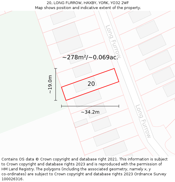 20, LONG FURROW, HAXBY, YORK, YO32 2WF: Plot and title map